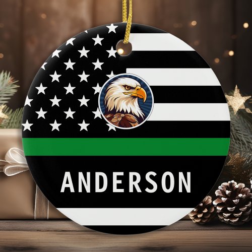 Thin Green Line Personalized Logo Army Military Ceramic Ornament