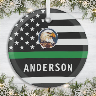 Thin Green Line Personalized Logo Army Military Glass Ornament