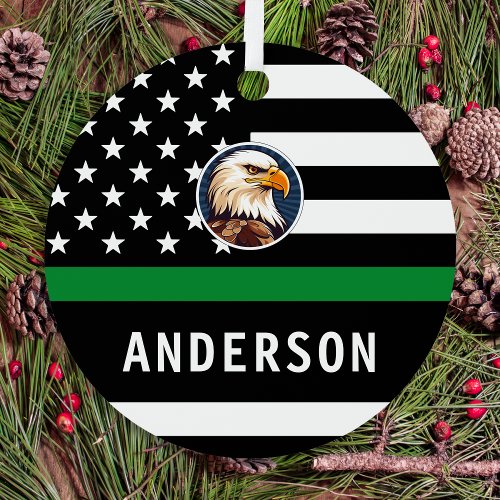 Thin Green Line Personalized Logo Army Military Metal Ornament