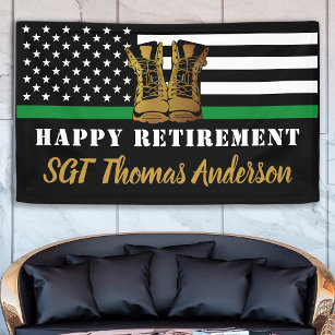 Thin Green Line Personalized Military Retirement Banner