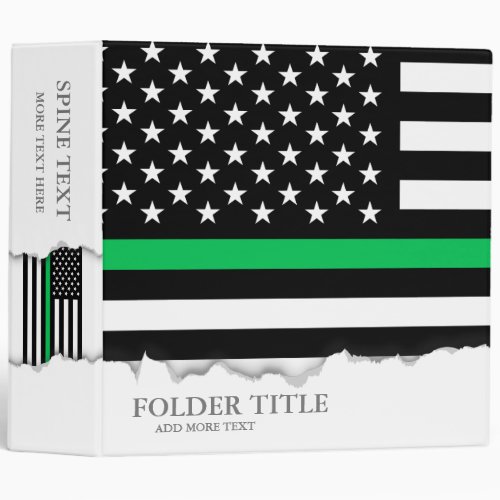 Thin Green Line Style American Flag 3 Ring Binder