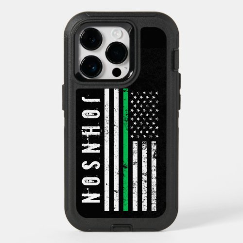 Thin Green Line Themed Flag  Custom Name OtterBox iPhone 14 Pro Case