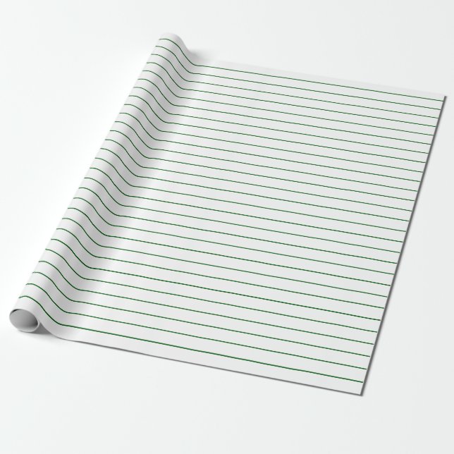 Thin Green Stripes on White Party or Christmas Wrapping Paper (Unrolled)