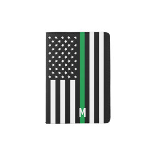 Thin Grreen Line Military American Flag Monogram Passport Holder