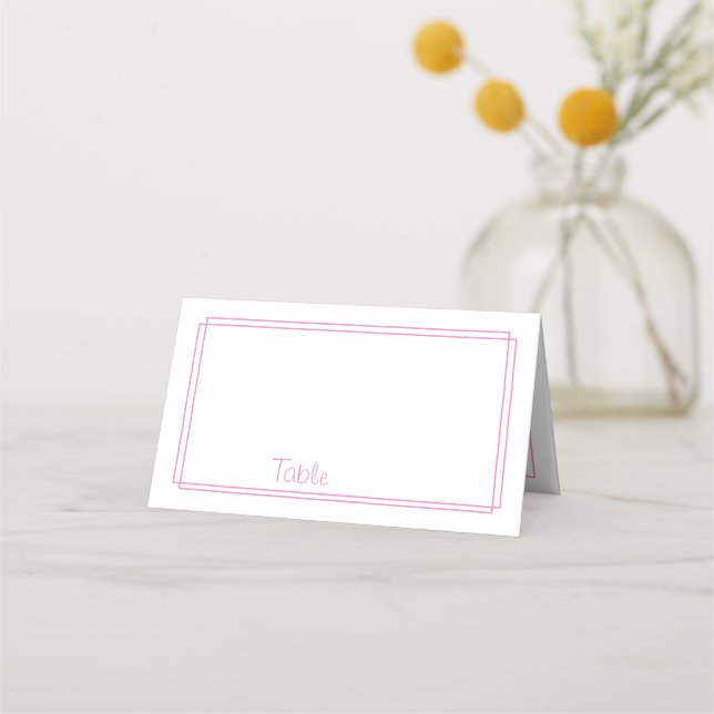Thin Line Border l Pink and White Place card (Front)