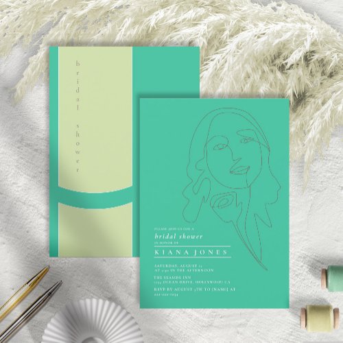 Thin Line Minimalist Bridal Shower Teal ID919