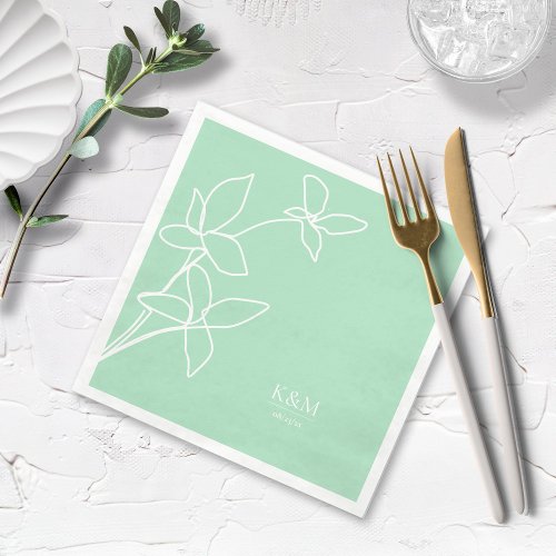 Thin Line Minimalist Floral Wedding Mint ID919 Napkins