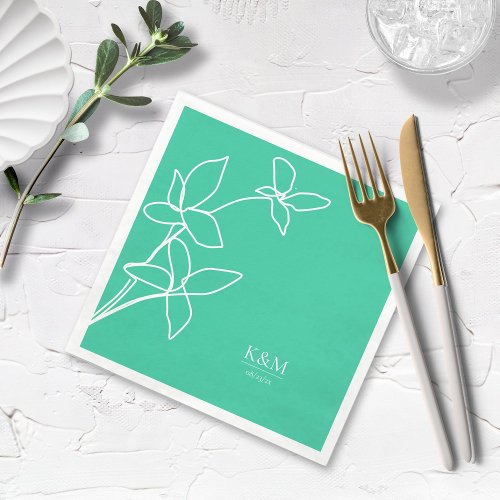 Thin Line Minimalist Floral Wedding Teal ID919 Napkins