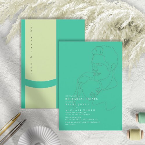 Thin Line Minimalist Rehearsal Dinner Teal ID919