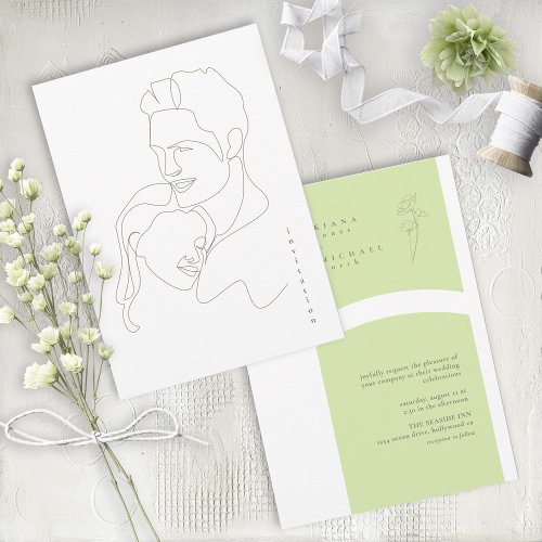 Thin Line Minimalist Wedding CeleryWht ID919