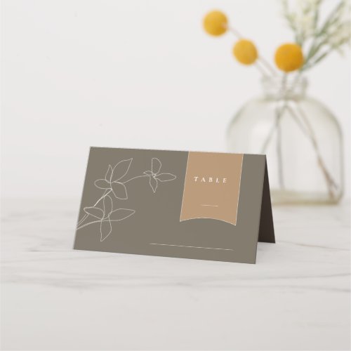 Thin Line Minimalist Wedding Floral Ash Brw ID919  Place Card