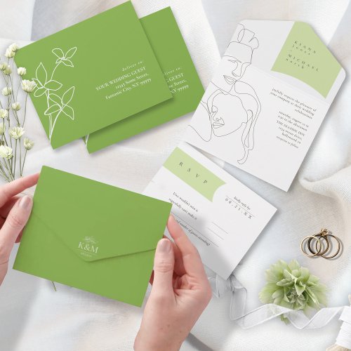 Thin Line Minimalist Wedding SpringWht ID919 All In One Invitation