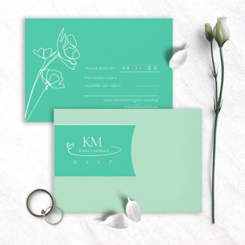 Thin Line Minimalist Wedding TealMint ID919 RSVP Card