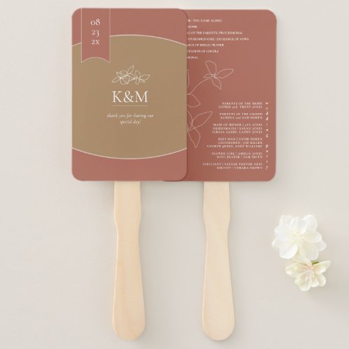 Thin Line Minimalist Wedding Terra Cotta ID919 Hand Fan