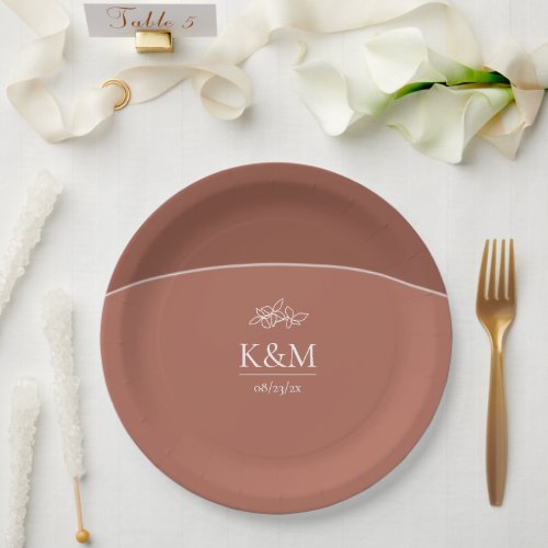 Thin Line Minimalist Wedding Terra Cotta ID919 Paper Plates