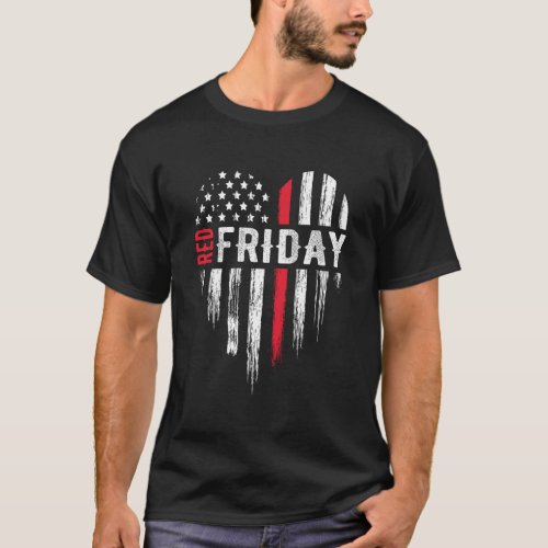 Thin Line Red Friday Usa Heart Military T_Shirt