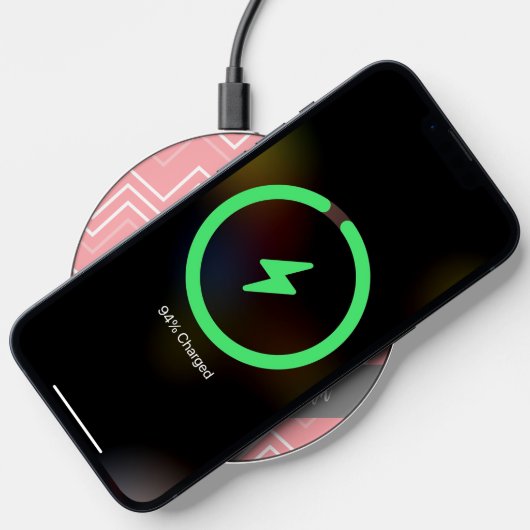 Thin Modern Chevron Pattern - Trendy Script Name Wireless Charger (Phone)