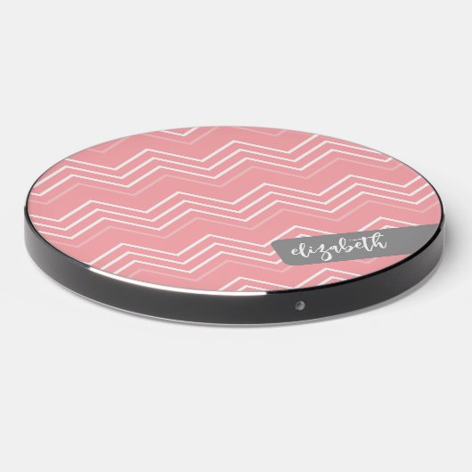 Thin Modern Chevron Pattern - Trendy Script Name Wireless Charger (Front 2)