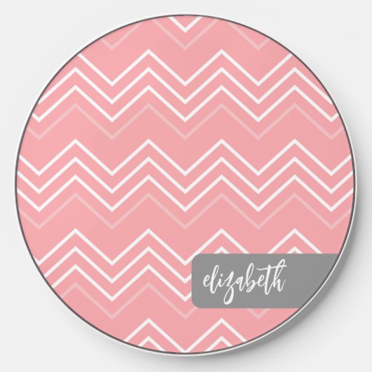 Thin Modern Chevron Pattern - Trendy Script Name Wireless Charger (Front)