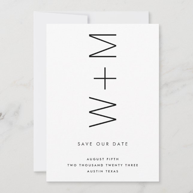 THIN MODERN MONOGRAM NAMES SAVE THE DATE INVITATION (Front)
