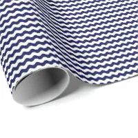 Thin Navy Blue and White Waves Wrapping Paper