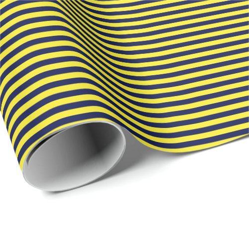 Thin Navy Blue and Yellow Stripes Wrapping Paper