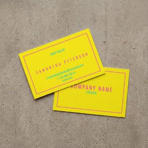 Thin neon pink border, yellow business card
