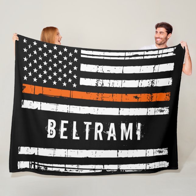 Thin Orange Line Flag Personalized Search Rescue Fleece Blanket (In Situ)