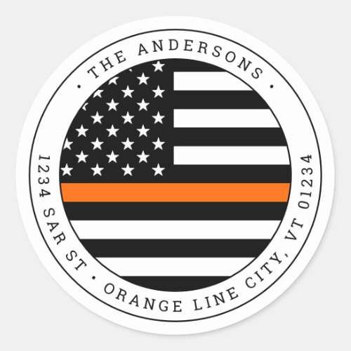 Thin Orange Line Flag SAR Circle Return Address Classic Round Sticker
