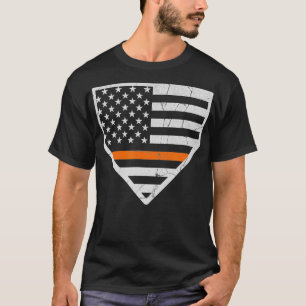Thin Orange Line US Flag Baseball Home Plate T-Shirt