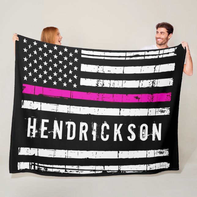 Thin Pink Line Flag Personalized Nurse Fleece Blanket (In Situ)