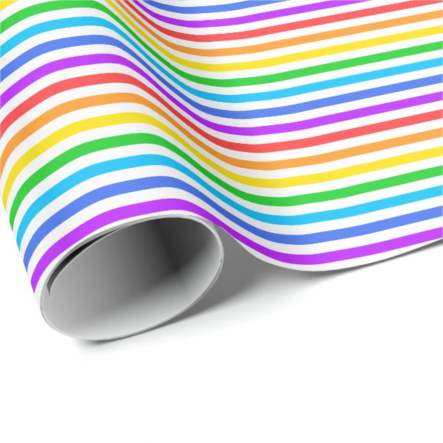 Thin Rainbow Colors and White Stripes Wrapping Paper (Roll Corner)