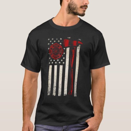 Thin Red Ax American Flag Patriot Firefighter  1 T_Shirt