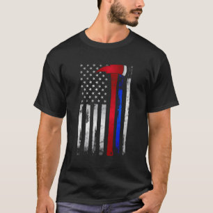 Thin Red Blue Line American Flag Axe Firefighter P T-Shirt