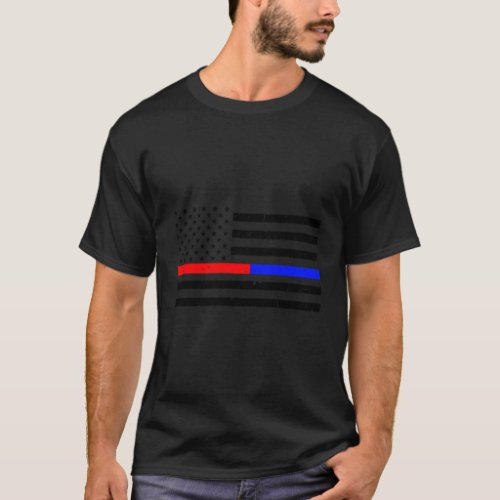 Thin Red Blue Line Firefighter Police Flag T_Shirt