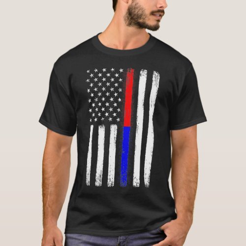 Thin Red Blue Line Flag Patriotic Police Support T_Shirt