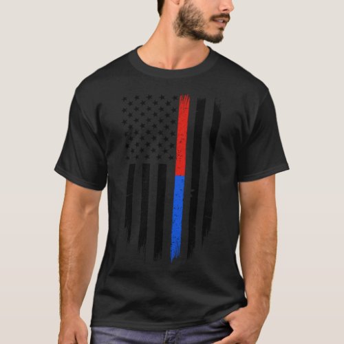 Thin Red Blue Line Flag Support Police Firefighter T_Shirt