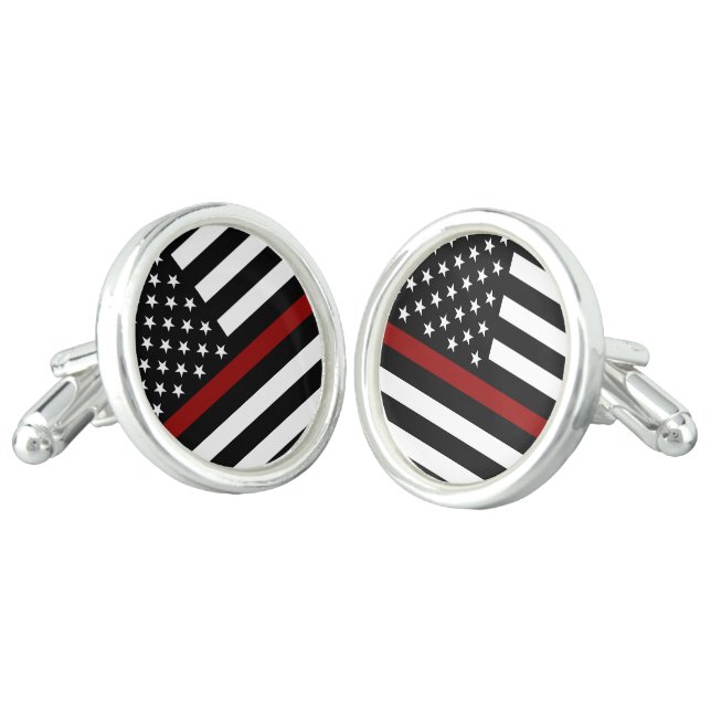 Thin Red Line American Flag Cufflinks (Angled)