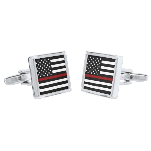 Thin Red Line American Flag Cufflinks (Angled)