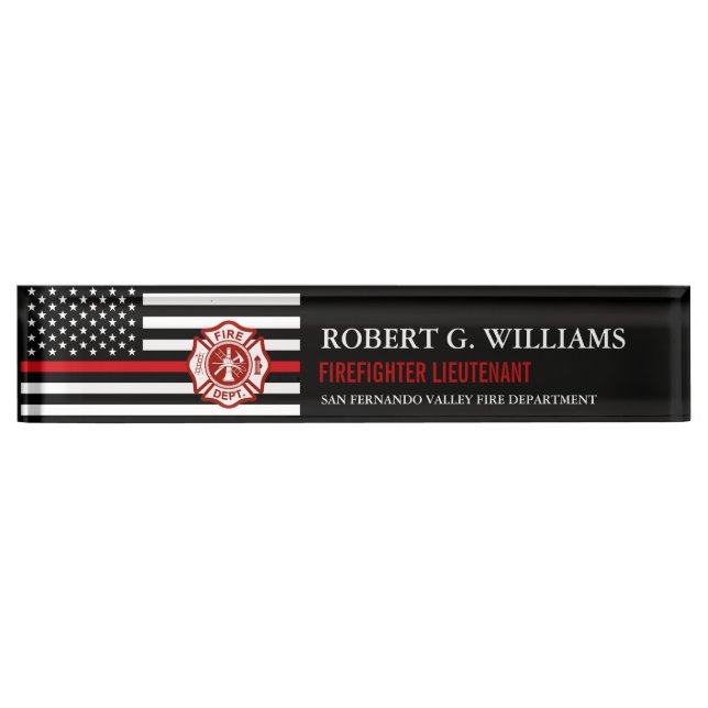 Thin Red Line American Flag Custom Desk Nameplate (Front)