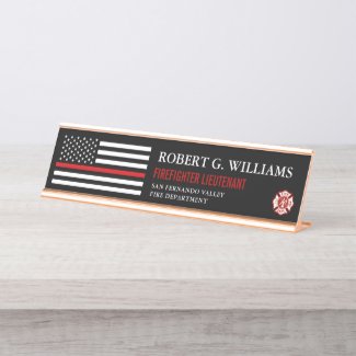 Thin Red Line American Flag Customized Desk Name Plate