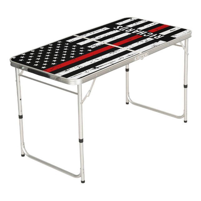 Thin Red Line American Flag Firefighter Beer Pong Table (Angled)