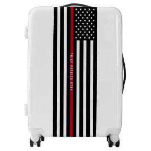 Thin Red Line American Flag Firefighter Monogram Luggage