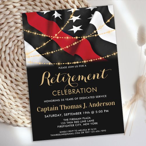 Thin Red Line American Flag Firefighter Retirement Invitation