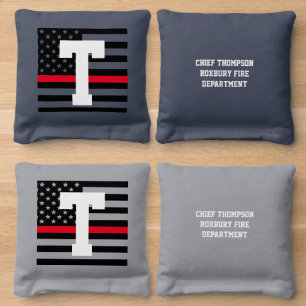 Thin Red Line American Flag Fireman Cornhole Bags