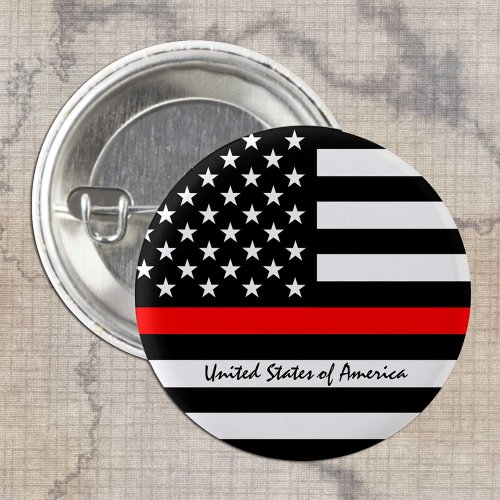 Thin Red Line  American Flag Fireman  USA Button