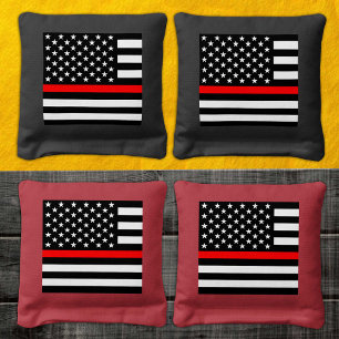 Thin Red Line & American Flag Fireman / USA Cornhole Bags