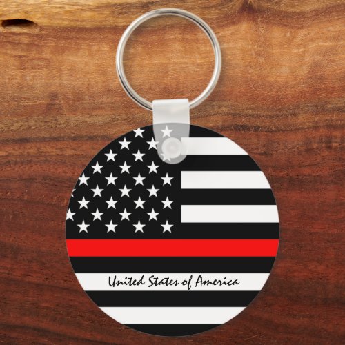 Thin Red Line  American Flag Fireman  USA office Keychain