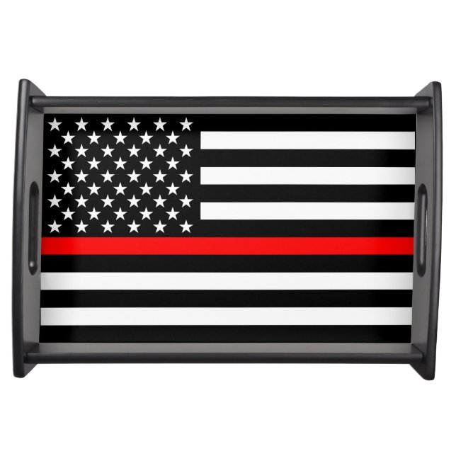 Thin Red Line American Flag Graphic Decor on a Serving Tray (Front)
