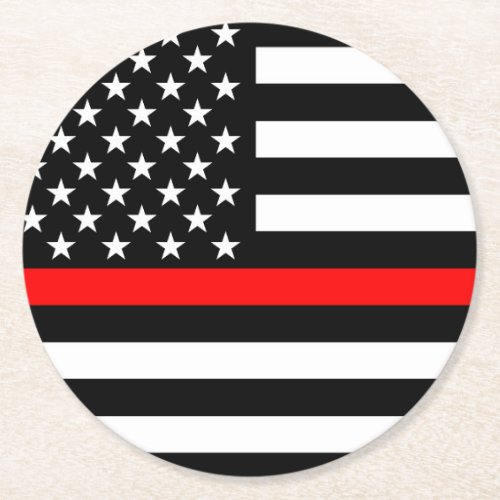 Thin Red Line American Flag Graphic Decor Round Paper Coaster